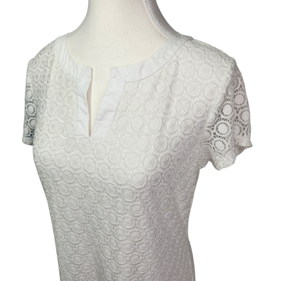 Isaac Mizrahi Live! White Lace Shift Dress Women’s XS Short Sleeve Bridal Knee - Picture 2 of 12